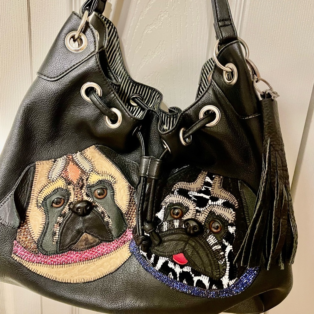 Handmade Black Leather Pug Bag